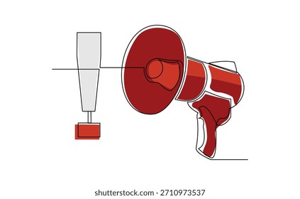 Desenho de esboço de linha única contínuo de megafone ponto de exclamação atenção sinal de aviso uma linha ilustração vetor traço editável