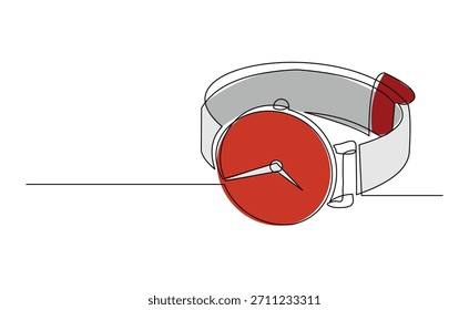 Continuous single line sketch drawing of digital and analog wrist watch. One line art of watches time clock vector illustration editable stroke
