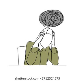 Desenho de esboço de linha única contínua de mulher de negócios em depressão, estressada e desespero. Traçado editável de ilustração vetorial de uma arte de linha