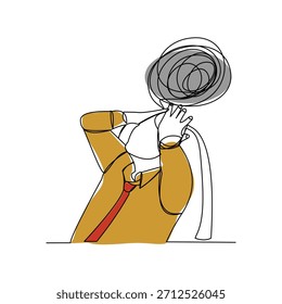 Continuous single line sketch drawing of business man in depression, stressed, and despair. One line art vector illustration editable stroke