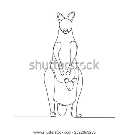Continuous single line sketch drawing of kangaroo australia endemic animal mammals wild life one line art concept vector illustration