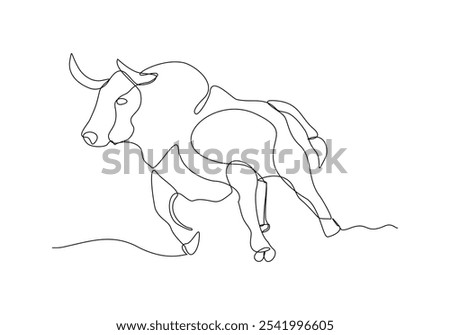 Continuous single line sketch drawing of angry bull cow buffalo wild mammal animal wildlife editable stroke vector illustration