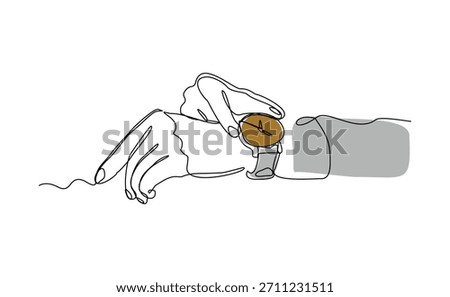 Continuous single line sketch drawing of people hand wearing wrist watch. One line art of businessman looking time on his watch vector illustration editable stroke