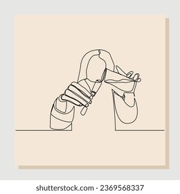 Continuous single line sketch hand drawn drawing of woman scientist analyze formula on laboratory tube. One line concept of medical science. vector illustration