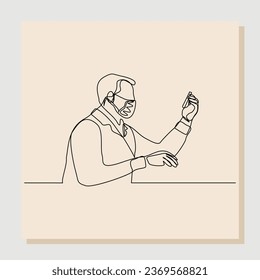 Esbozo continuo de una sola línea dibujado a mano por un científico humano que analiza la fórmula en el tubo de laboratorio. Un concepto de línea de la ciencia médica. ilustración vectorial