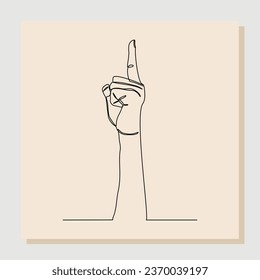 Continuous single line sketch hand drawn drawing of hand finger pointing up. One line concept of people showing something on presentation or rise hand. Vector illustration