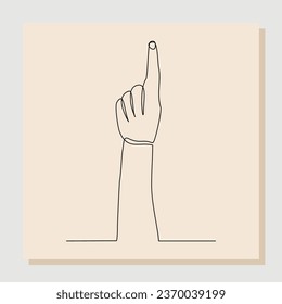 Continuous single line sketch hand drawn drawing of hand finger pointing up. One line concept of people showing something on presentation or rise hand. Vector illustration