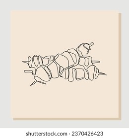 continuous single line sketch hand drawn drawing of turkish kebab. One line art concept of turkey food. Vector illustration