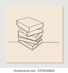 Continuous single line sketch hand drawn drawing stack of books. One line art of education library concept. Vector illustration