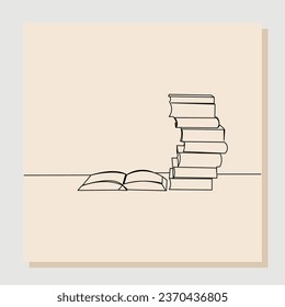 Durchgängiger, handgezeichneter, einzeiliger Skizze-Stack von Büchern. Eine Linie Kunst der Bildung Bibliothek Konzept. Vektorgrafik