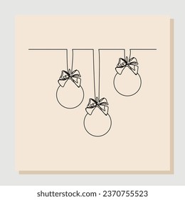 Continuous single line sketch hand drawing of snowman christmas ball decoration. One line art concept of pine tree decoration for merry christmas and happy new year greeting card. Vector illustration