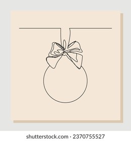 Continuous single line sketch hand drawing of snowman christmas ball decoration. One line art concept of pine tree decoration for merry christmas and happy new year greeting card. Vector illustration