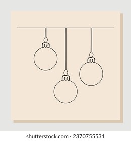 Continuous single line sketch hand drawing of snowman christmas ball decoration. One line art concept of pine tree decoration for merry christmas and happy new year greeting card. Vector illustration