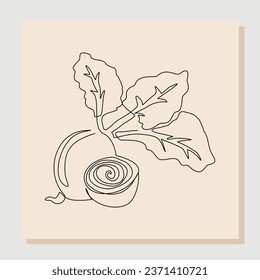 Durchgängige Einzellinien-Skizze, die ganze gesunde Bio-Zuckerrüben für die Plantagenlogo-Identität zeichnet. Eine Kunstlinie des frischen Gartenpflanzenkonzepts für die Gemüsesymbol. Vektorgrafik