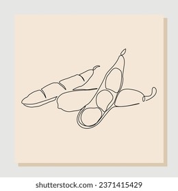continuous single line sketch hand drawn drawing of whole healthy organic green edamame for farm logo identity. One line art of fresh Japanese pea concept for vegetable icon. Vector illustration