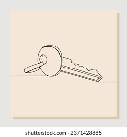 Continuous single line sketch hand drawn drawing of key in isolated white background. One line art concept of real estate and business logo and symbol. Vector illustration