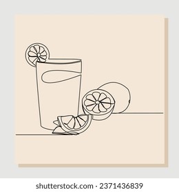 Continuous single line sketch hand drawn drawing of lemonade ice lemon tea. One line art concept of beverage cafe menu. vector illustration