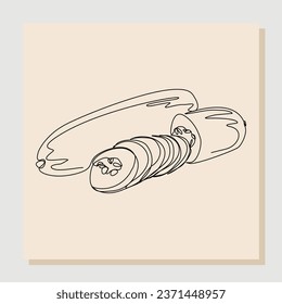 Continuous single line sketch hand drawn drawing of sliced cucumber pickles. One line art concept of fresh food fruit and vegetable. Vector illustration