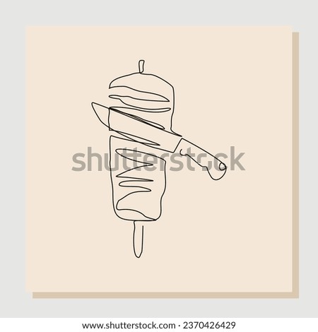 continuous single line sketch hand drawn drawing of turkish kebab. One line art concept of turkey food. Vector illustration