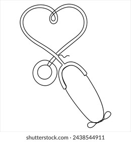Continuous single line Stethoscope art drawing vector style illustration