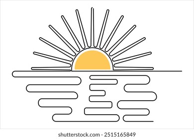 Continuous single line of sunset drawing outline vector art illustration
