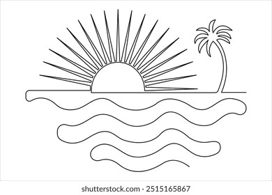 Continuous single line of sunset drawing outline vector art illustration

