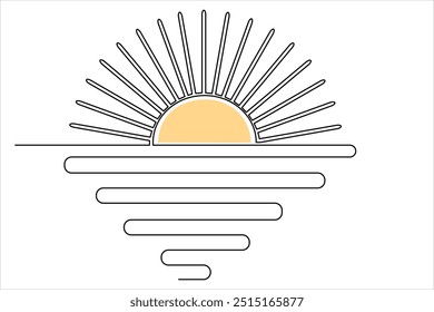 Continuous single line of sunset drawing outline vector art illustration
