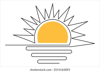 Ilustración de Arte vectorial de contorno de dibujo continuo de una sola línea de puesta de sol

