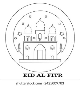 Continuous single line traditional happy eid al fitr art drawing vector style illustration