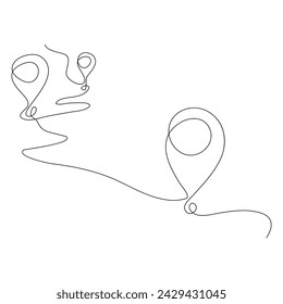 Continuous single line traffic one line map location pin art drawing design vector graphic illustration