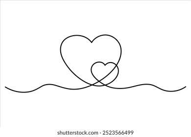 Continuous single line two heart outline art illustration