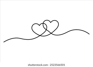 Continuous single line two heart outline art illustration