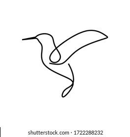 Ilustración continua vectorial de una línea de Hummingbird Colibri volando 