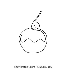 Continuous single line vector illustration of a cup cake with topping