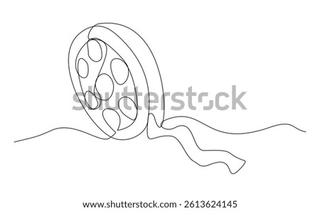 Continuous single line of vintage old film reels roll film video. Sketch drawing editable stroke vector illustration