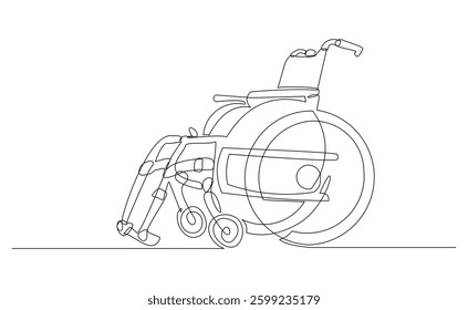 Continuous single line of wheelchair for disability or injury person sketch drawing editable stroke vector illustration
