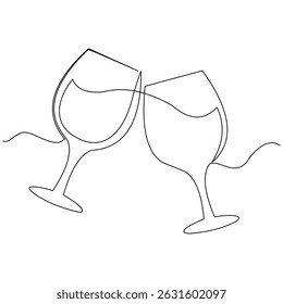Continuous single line wine cocktail glass for party event sketch drawing editable stroke vector illustration
