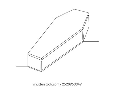 Continuous single line of wooden coffin horror funeral graveyard halloween concept one line vector illustration