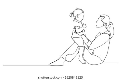Continuous single line of young mother giving some wise advice talk to his child. Happy family parenting concept. Trendy sketch drawing editable stroke vector illustration
