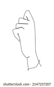 Continuous single non-painted hand line in clench shape drawn from the hand picture silhouette. Line art. Hand drawn style vector illustration