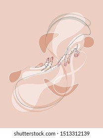 continuous single non-painted one-line intertwined hands of a woman drawn by hand picture silhouette. Line art. hands woven vector illustration. Simple, minimalistic art. Black and white one linear