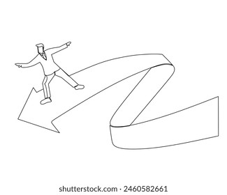 Continuous single one drawing businessman surfing on arrow direction. vector illustration design for Business growth strategy concept. 