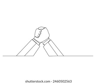 Continuous single one drawing two businessman's hands are arm wrestling. Business growth strategy concept.  Design vector illustration