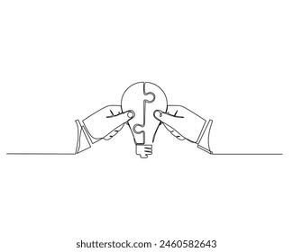 Continuous single one drawing two hands holding parts of the lamp. vector illustration design for business growth strategy concept.