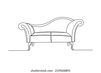Continuous single one line art drawing of minimalist modern sofa chair vector illustration