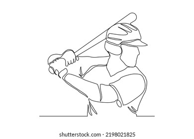 Continuous single one line art drawing of baseball player american cricket man player vector illustration