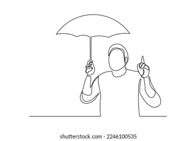 Continuous single one line art drawing of business man holding open umbrella vector Illustration