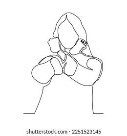 Continuous single one line art drawing of woman crossing hands gesture say no stop rejection ban or enough