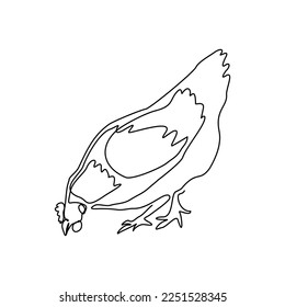 Continuous single one line art drawing of chicken rooster hen. Vector illustration of animal natural farming