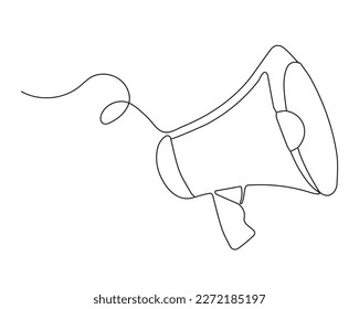 Continuous single one line art drawing of megaphone speaker for news and promotion vector illustration.